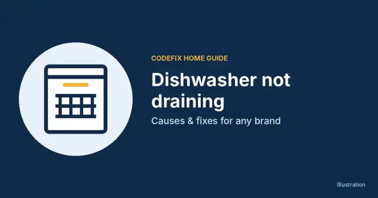 Illustration of a dishwasher icon with the title Dishwasher not draining