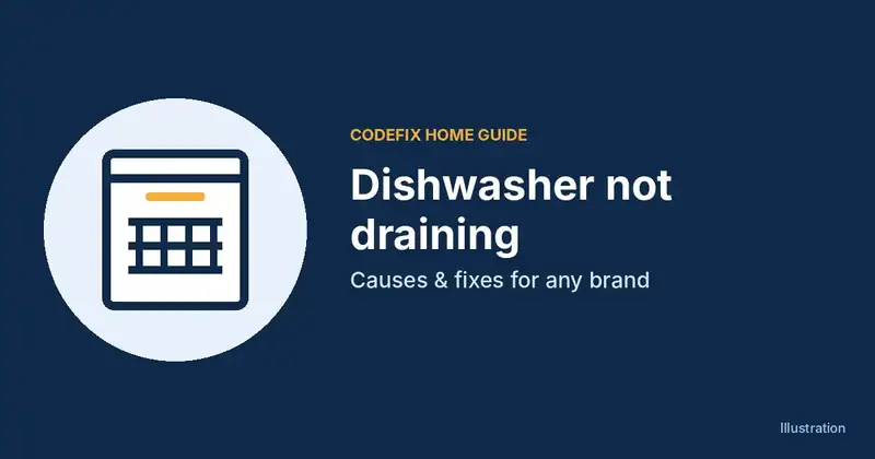 Illustration of a dishwasher icon with the title Dishwasher not draining