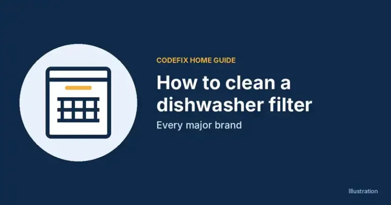 Illustration of a dishwasher icon with the title How to clean a dishwasher filter