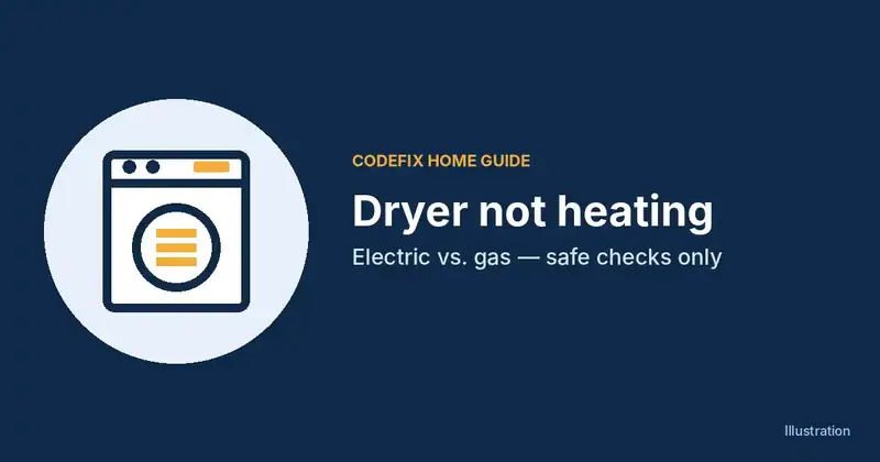 Illustration of a dryer icon with the title Dryer not heating
