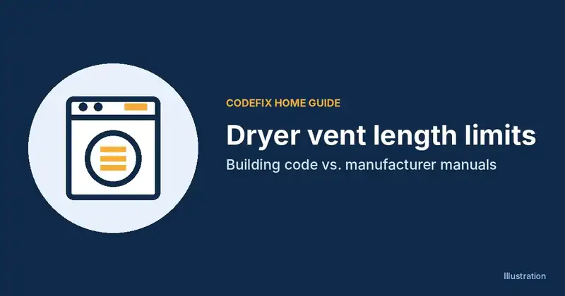 Illustration of a dryer icon with the title Dryer vent length limits